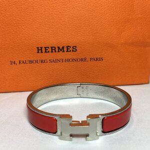 Authentic Hermes Clic Clac H Bracelet Silver/Red Enamel